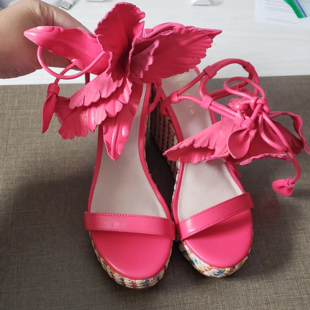 Cecelia New York Pink Lily Platform Wedge Sandal - SZ‎ 6.5 - NWOT